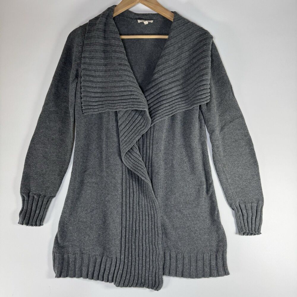 Eileen Fisher XS Gray Organic Cotton Open Front Cardigan Sweater‎ Ribbed